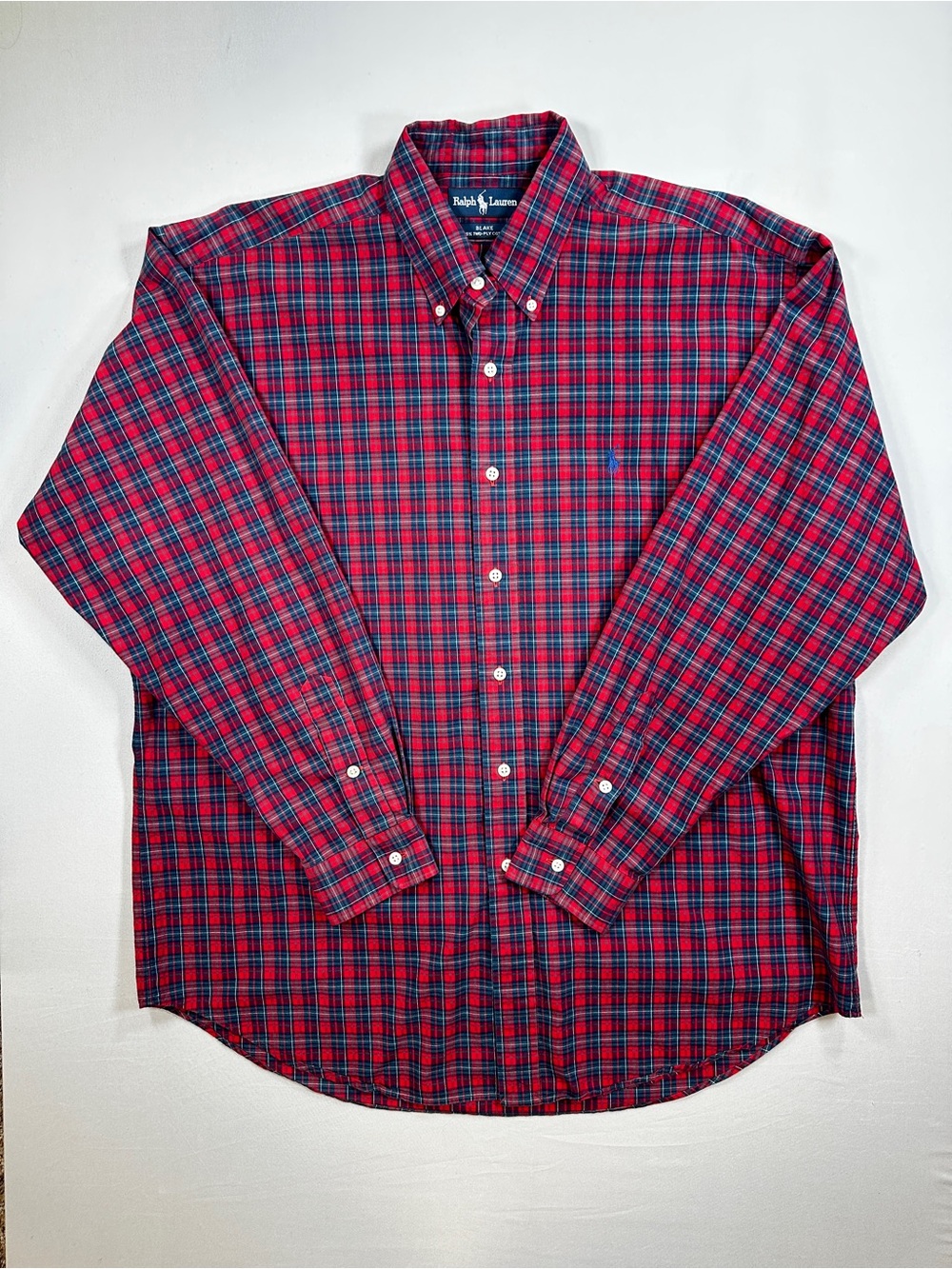 Ralph Lauren Blake Men’s Large Red Navy Plaid Button Down Shirt